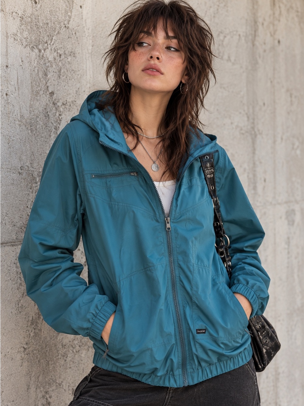 Volcom XL Teal Hooded Windbreaker Women’s Jacket